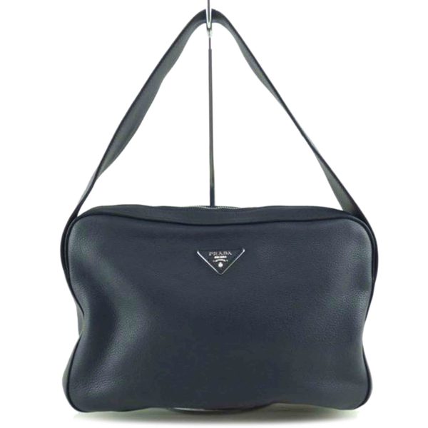 67008 1 Prada Leather Semi Shoulder Bag Black