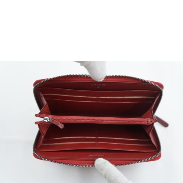 67090 4 Chanel Matelassé Caviar Skin Round Zipper Wallet Red