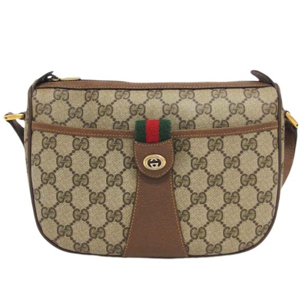 67263 1 Gucci Old Gucci Sherry Line Leather Shoulder Bag Brown