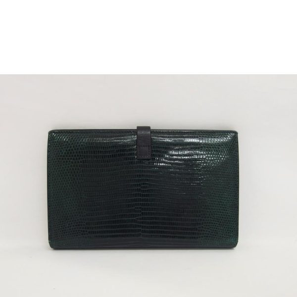 67362 2 Celine Strap Wallet Large Lizard Green