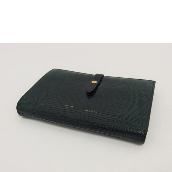 67362 3 Celine Strap Wallet Large Lizard Green