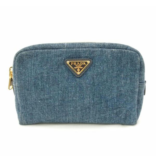 68074 1 Prada Denim Cosmetic Pouch Blue