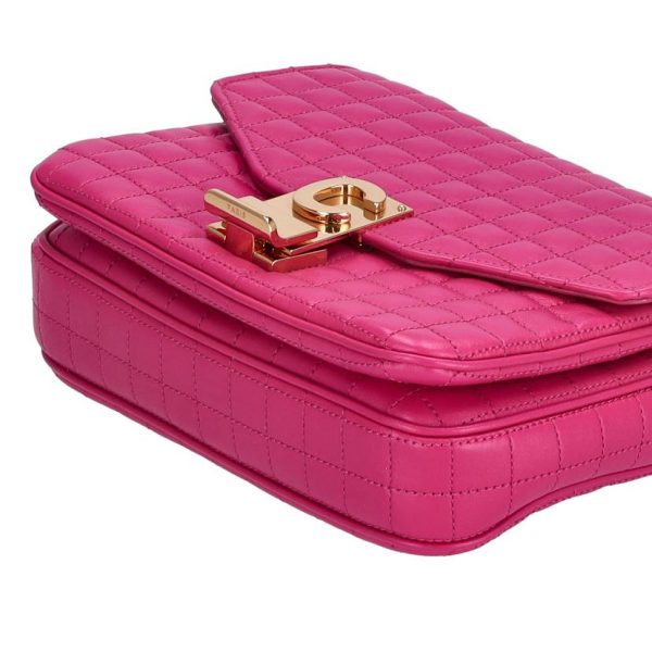 68130 3 Celine Shoulder Bag Small C Quilted Chain Pink