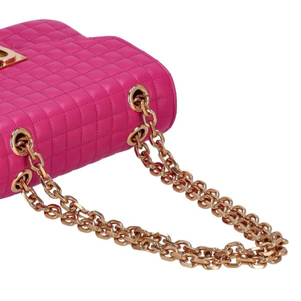 68130 4 Celine Shoulder Bag Small C Quilted Chain Pink