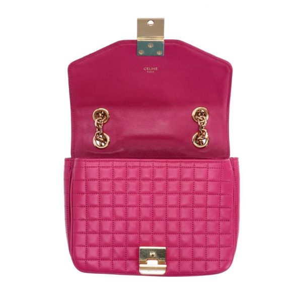 68130 6 Celine Shoulder Bag Small C Quilted Chain Pink