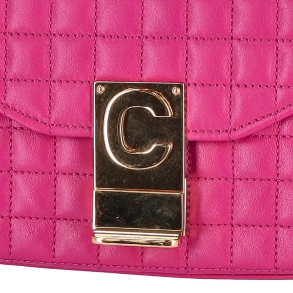 68130 8 Celine Shoulder Bag Small C Quilted Chain Pink