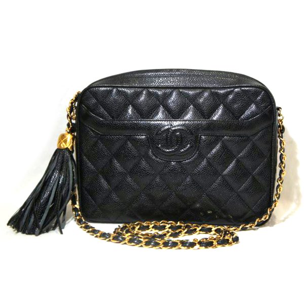 68754 1 Chanel Cocomark Fringe Chain Shoulder Bag Black