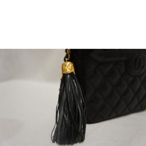 68754 14 Chanel Cocomark Fringe Chain Shoulder Bag Black