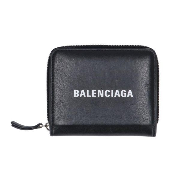 69151 1 Balenciaga Logo Print Bi Fold Compact Wallet Black