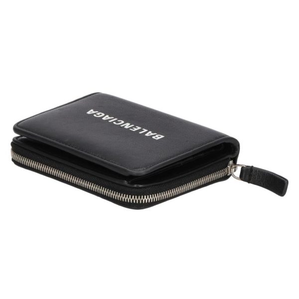 69151 3 Balenciaga Logo Print Bi Fold Compact Wallet Black