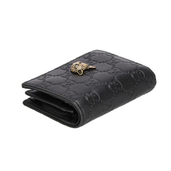 69403 3 Gucci Shima Cat Leather Bifold Compact Wallet