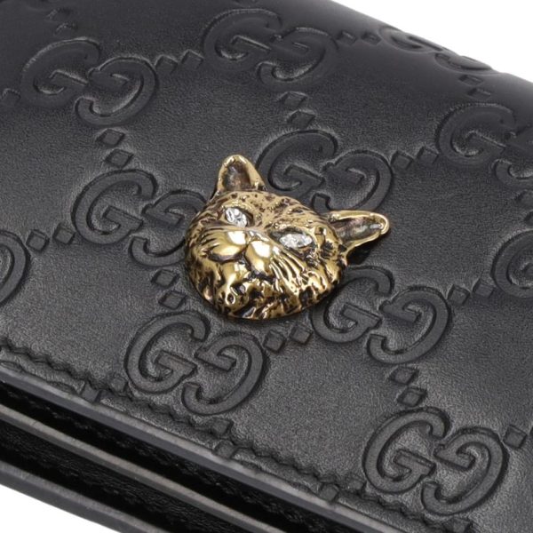 69403 7 Gucci Shima Cat Leather Bifold Compact Wallet