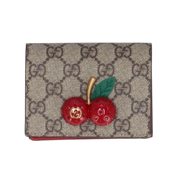 69684 1 Gucci GG Supreme Canvas Card Case With Cherry