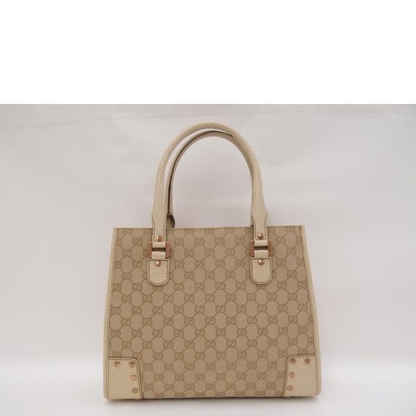 69778 2 Gucci GG Canvas Leather Tote Bag Beige Ivory