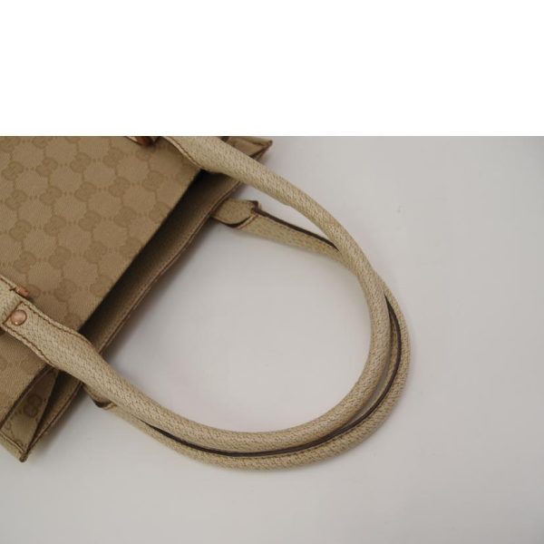 69778 4 Gucci GG Canvas Leather Tote Bag Beige Ivory