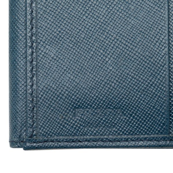 6cisou4v8k2o04lx 7 Prada Triangle Logo Plate Saffiano Bifold Wallet Blue Leather