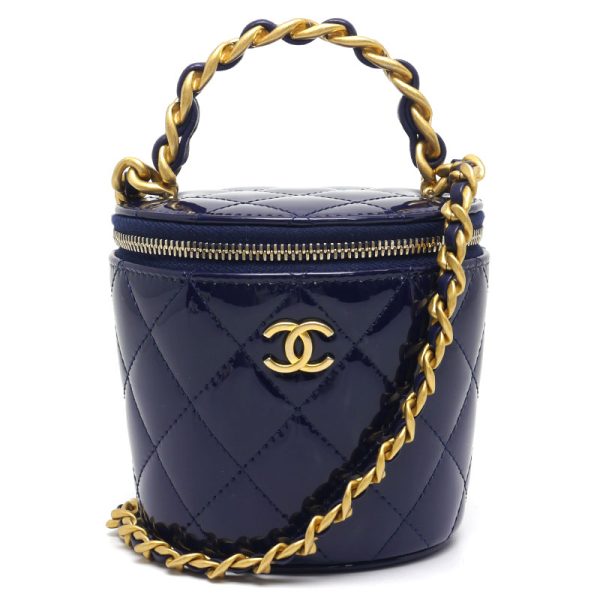 6h0042 1 CHANEL Matelasse Vanity Chain Shoulder Bag Patent BlueNavy