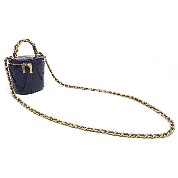 6h0042 2 CHANEL Matelasse Vanity Chain Shoulder Bag Patent BlueNavy