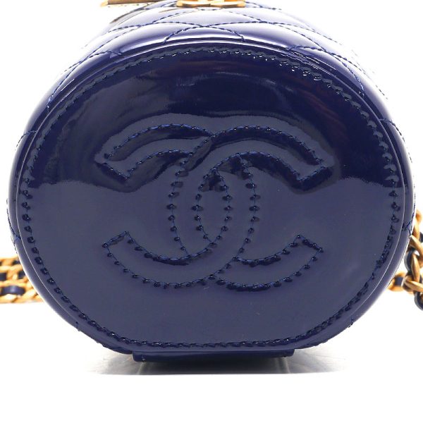 6h0042 3 CHANEL Matelasse Vanity Chain Shoulder Bag Patent BlueNavy