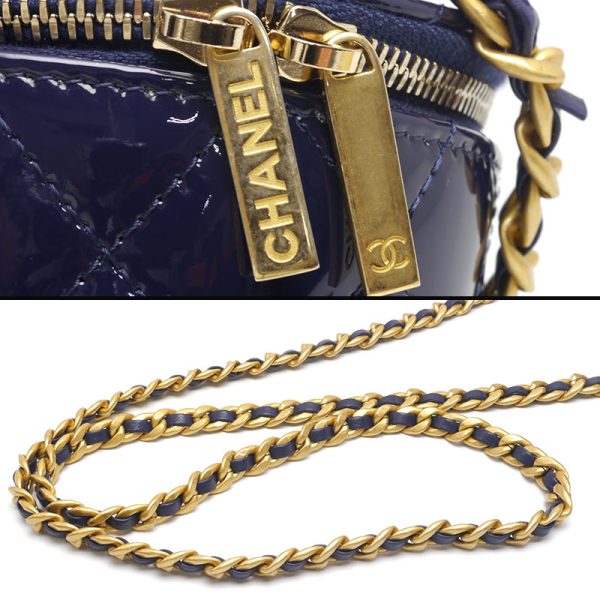 6h0042 6 CHANEL Matelasse Vanity Chain Shoulder Bag Patent BlueNavy