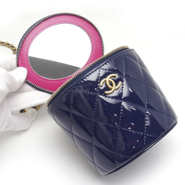 6h0042 9 CHANEL Matelasse Vanity Chain Shoulder Bag Patent BlueNavy