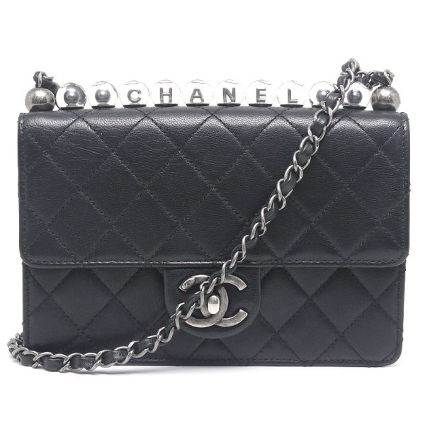 6h0054 1 CHANEL Matelasse Chain Bag Clear Pearl Coco Mark Black