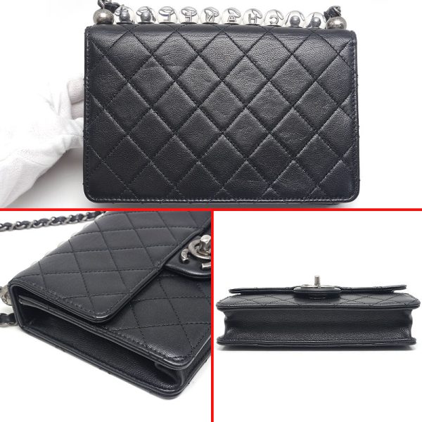 6h0054 4 CHANEL Matelasse Chain Bag Clear Pearl Coco Mark Black