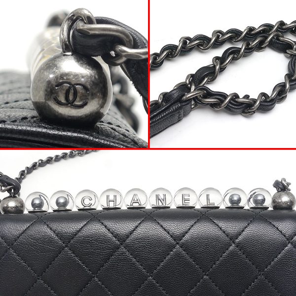 6h0054 6 CHANEL Matelasse Chain Bag Clear Pearl Coco Mark Black