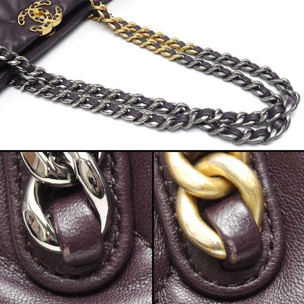 6h0070 7 CHANEL Chain Tote Bag Dark Brown Matelasse Coco Mark