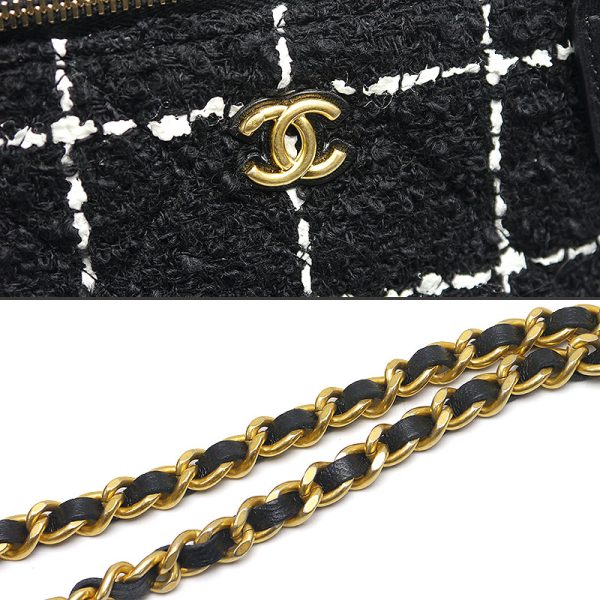 6h0130 4 CHANEL tweed vanity bag chain shoulder black x white gold hardware