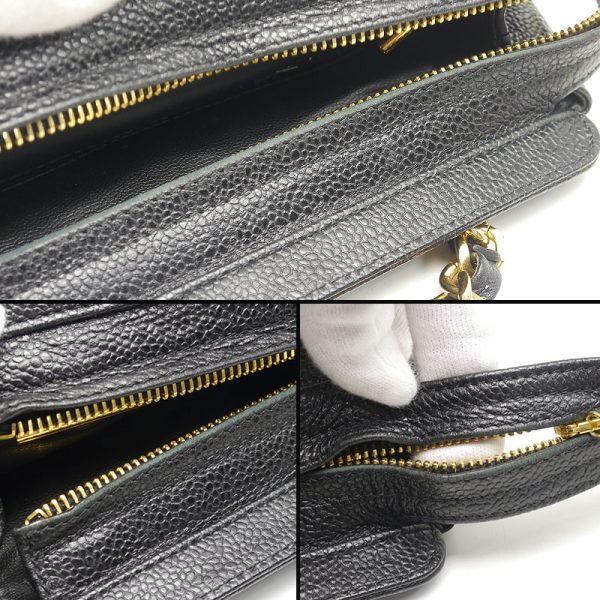 6h0170 7 CHANEL chain shoulder bag caviar skin shoulder bag black