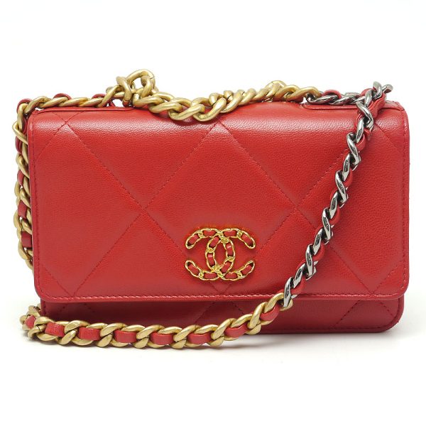 6h0176 1 CHANEL Chain Wallet AP0957 Lambskin Crossbody Coco Mark Red