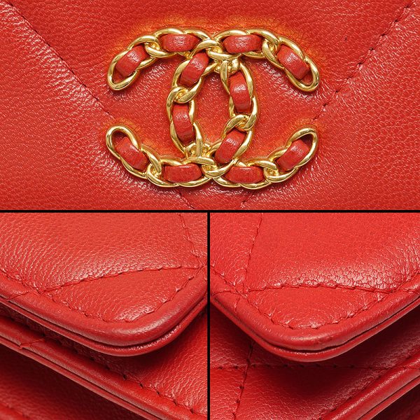 6h0176 4 CHANEL Chain Wallet AP0957 Lambskin Crossbody Coco Mark Red