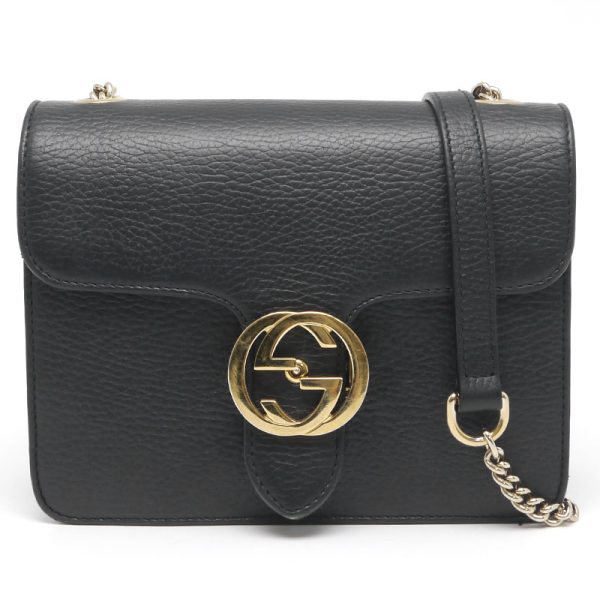 6h0269 1 GUCCI Interlocking GG Chain Shoulder Bag Crossbody Black