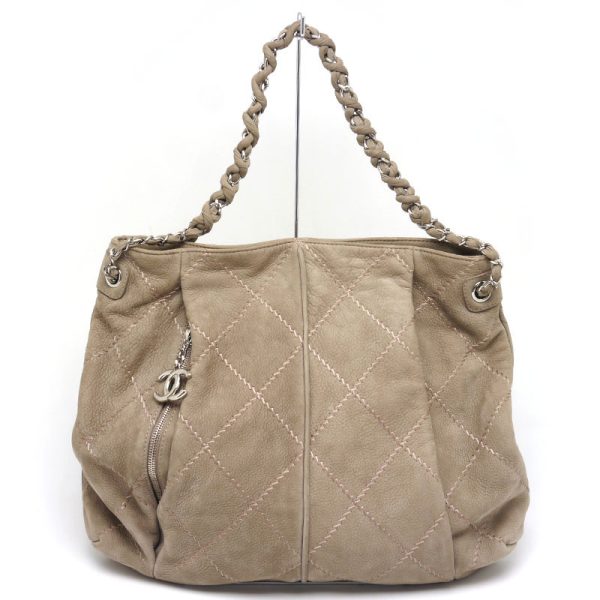 6h0313 1 CHANEL Semi Shoulder Bag Wild Stitch Suede Gray Brown