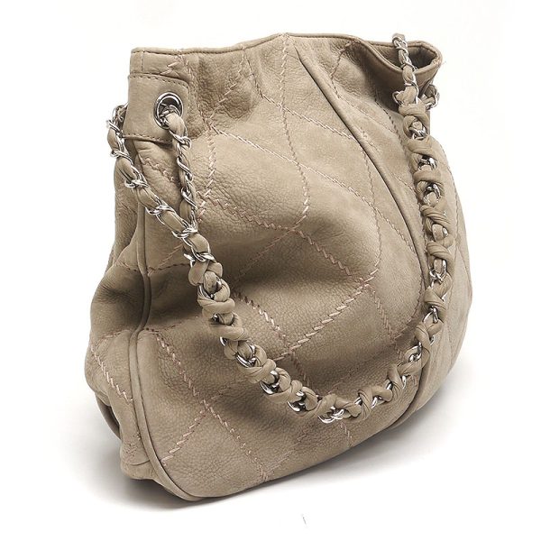 6h0313 2 CHANEL Semi Shoulder Bag Wild Stitch Suede Gray Brown