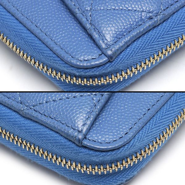 6h0509 4 CHANEL Round Zip Long Wallet Matelasse Caviar Skin Blue