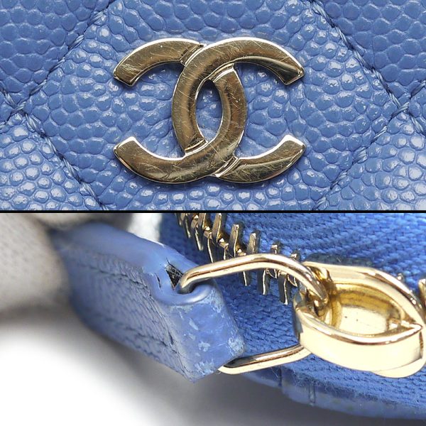 6h0509 6 CHANEL Round Zip Long Wallet Matelasse Caviar Skin Blue