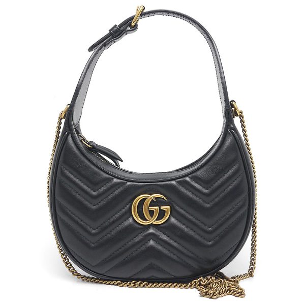 6h0524 1 GUCCI Half Moon Mini Bag GG Marmont 2way Shoulder Bag Black