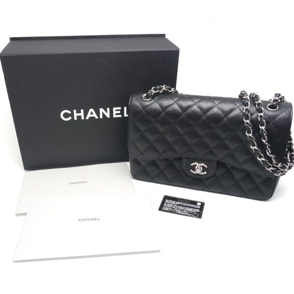 6h0548 10 CHANEL Matelasse 30 Chain Shoulder Bag W Flap Caviar Skin Black