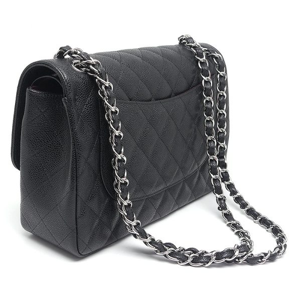 6h0548 2 CHANEL Matelasse 30 Chain Shoulder Bag W Flap Caviar Skin Black