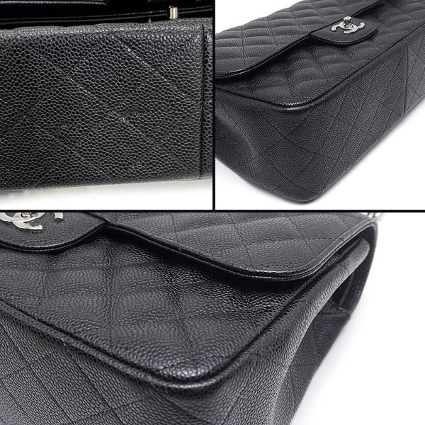 6h0548 3 CHANEL Matelasse 30 Chain Shoulder Bag W Flap Caviar Skin Black