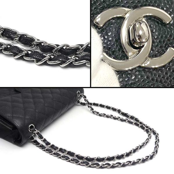 6h0548 5 CHANEL Matelasse 30 Chain Shoulder Bag W Flap Caviar Skin Black