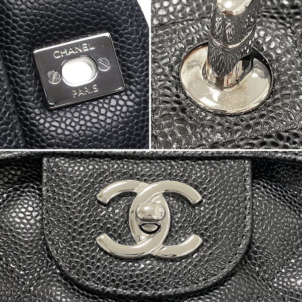 6h0548 6 CHANEL Matelasse 30 Chain Shoulder Bag W Flap Caviar Skin Black