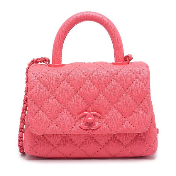 6h0549 1 CHANEL top handle mini flap bag caviar skin pink