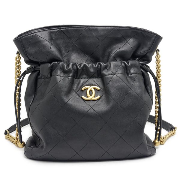 6h0564 1 CHANEL Matelasse drawstring shoulder bag leather black