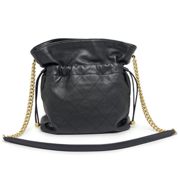 6h0564 2 CHANEL Matelasse drawstring shoulder bag leather black