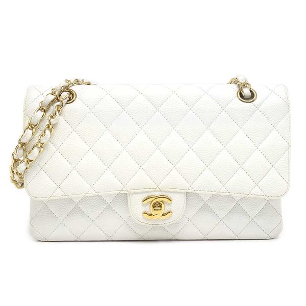 6h0626 1 CHANEL Matelasse 25 Chain Shoulder Bag Caviar Skin White