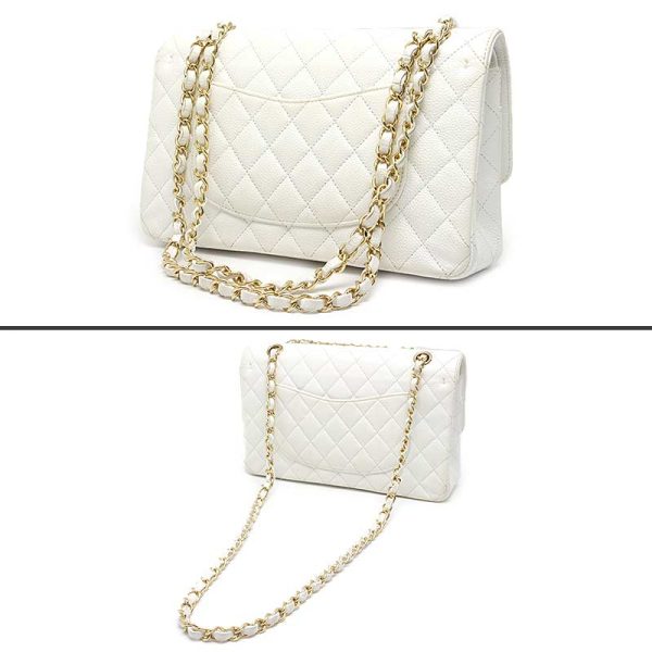 6h0626 2 CHANEL Matelasse 25 Chain Shoulder Bag Caviar Skin White