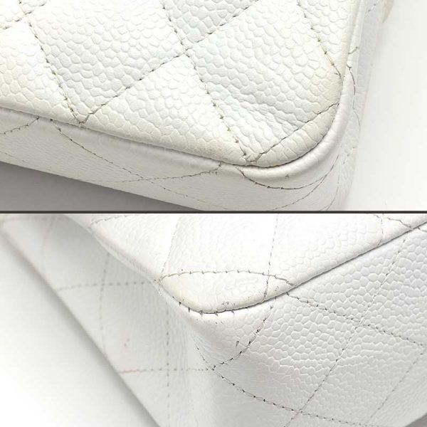 6h0626 4 CHANEL Matelasse 25 Chain Shoulder Bag Caviar Skin White